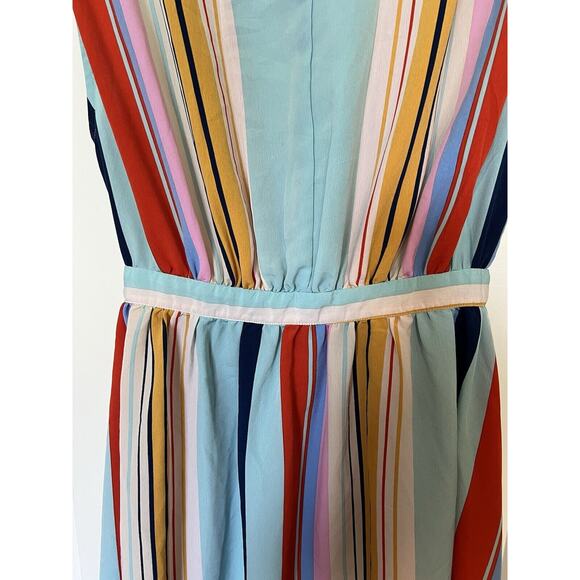 Bibi Women's Junior Dress Size Medium Button Front Multicolor Striped Midi - Picture 6 of 10